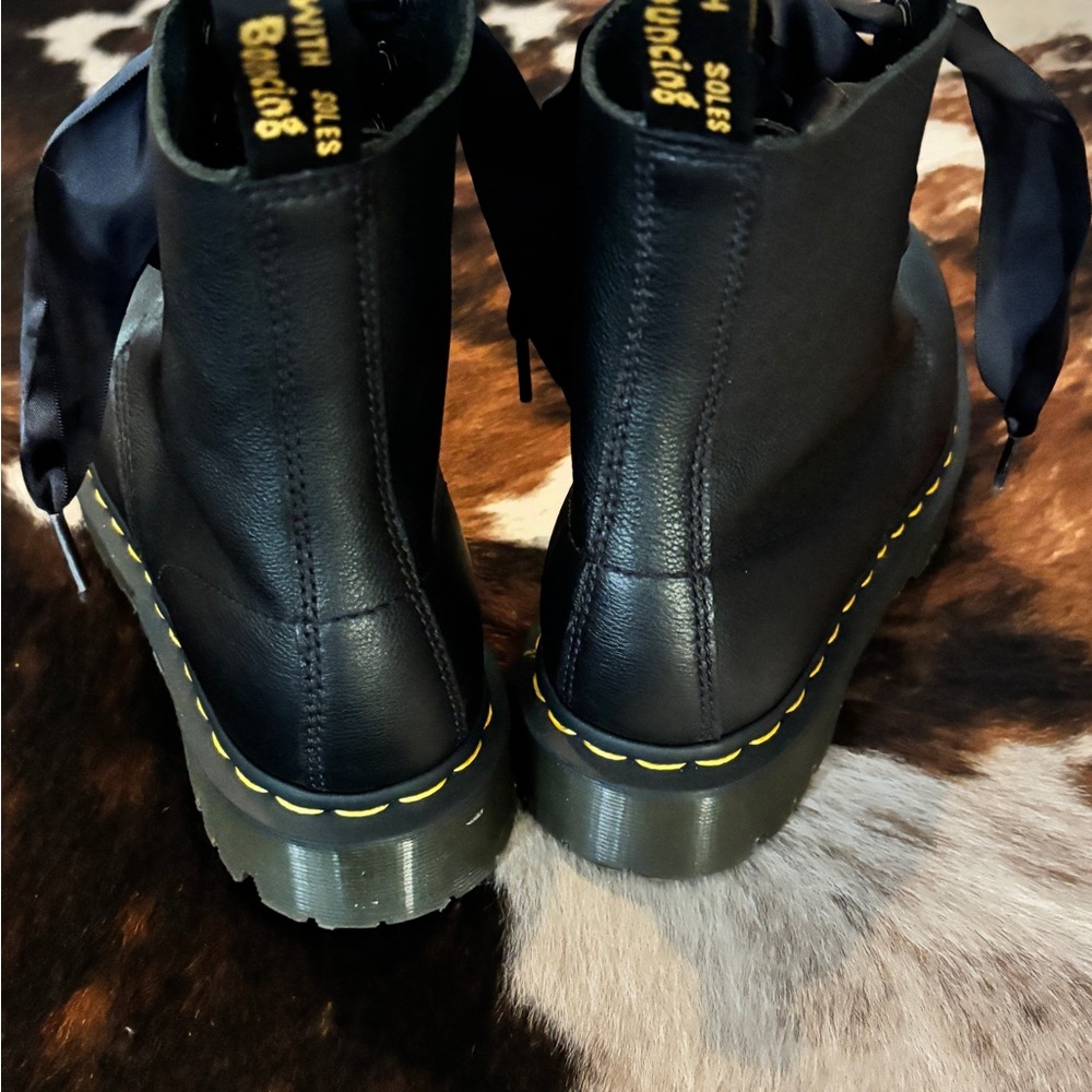 Dr. Martens Black Leather Boots with Satin Laces - Picture 3 of 5